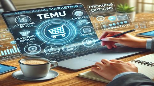 "Illustration of marketing strategies for promoting products on Temu, highlighting key tactics for increased visibility."